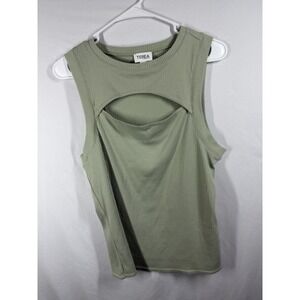 TEREA by Andrea Pitter Sage Green Ribbed Knit Keyhole Cutout Tank Top Size XL